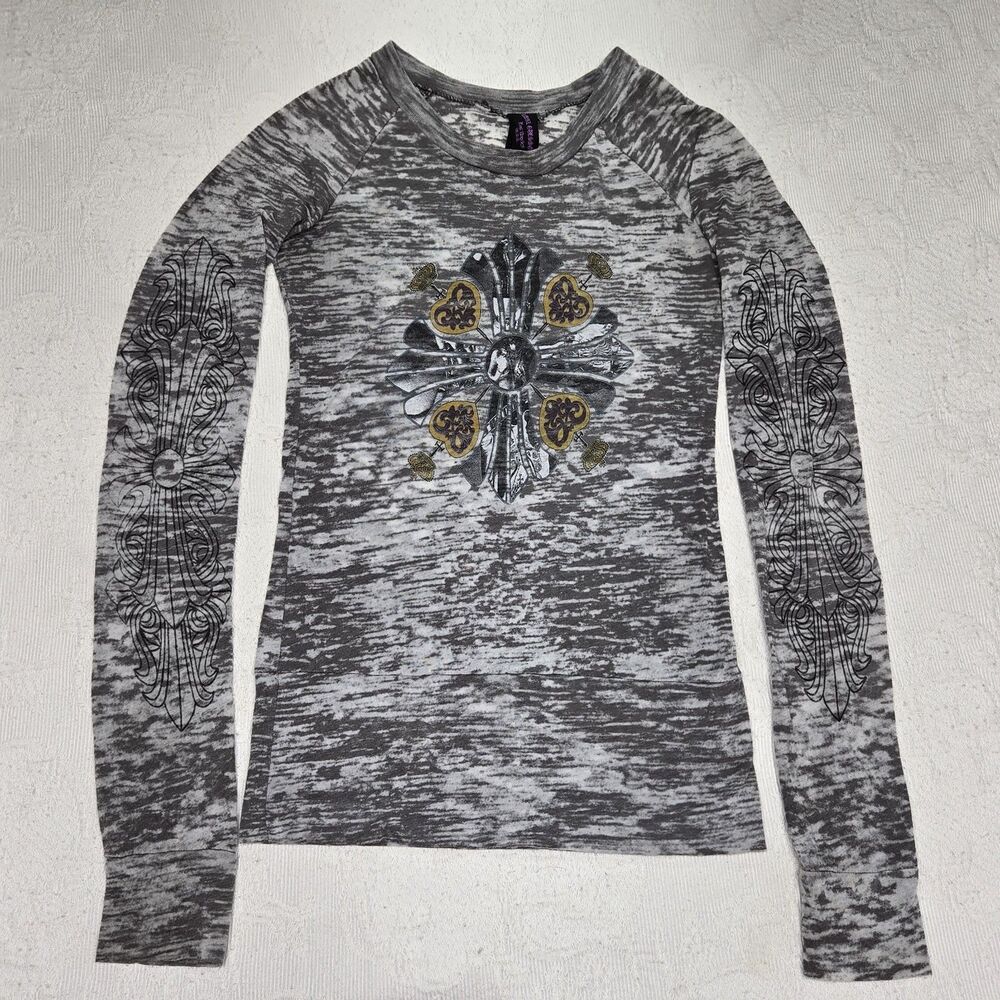 Amal Guessous Women Long Sleeve XS Distressed Rock Country  Wear Screen Printed